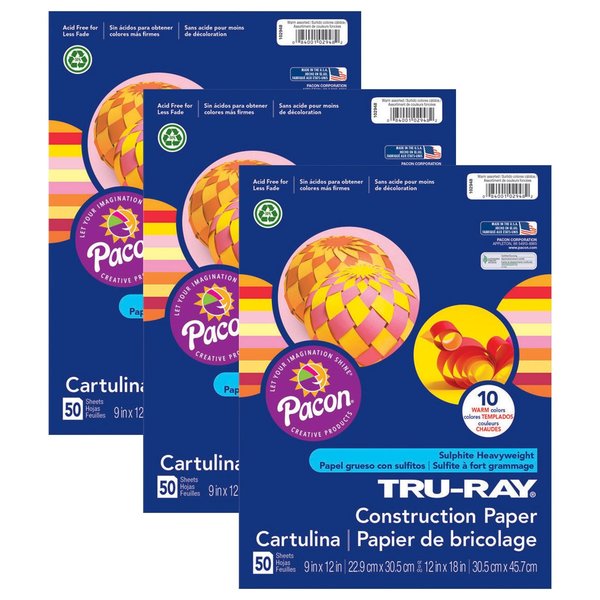 Tru-Ray Construction Paper, Assorted Warm Colors, 12in. x 18in. Sheets, 150PK P102948
